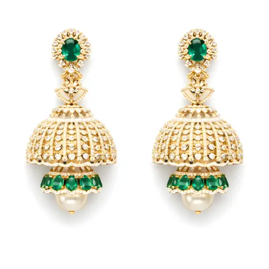 Emerald Diamond Jhumka Earrings