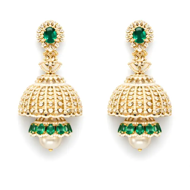 Emerald Diamond Jhumka Earrings