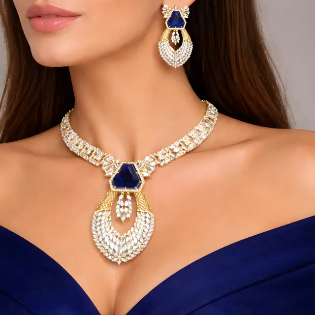 Blue Stone Diamond Set